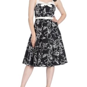 Hell Bunny nautical sailor anchor swing dress black and cream L